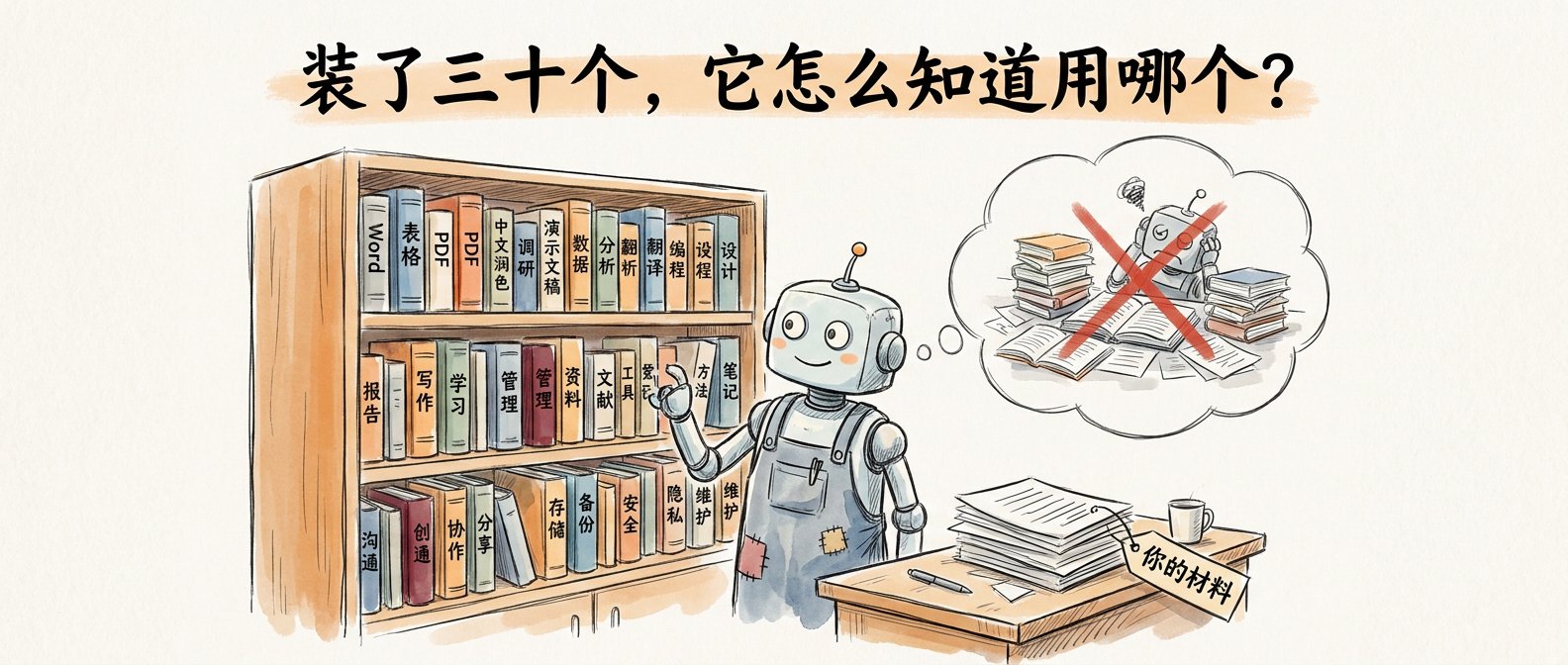 你装了三十个技能，它怎么知道该用哪个？